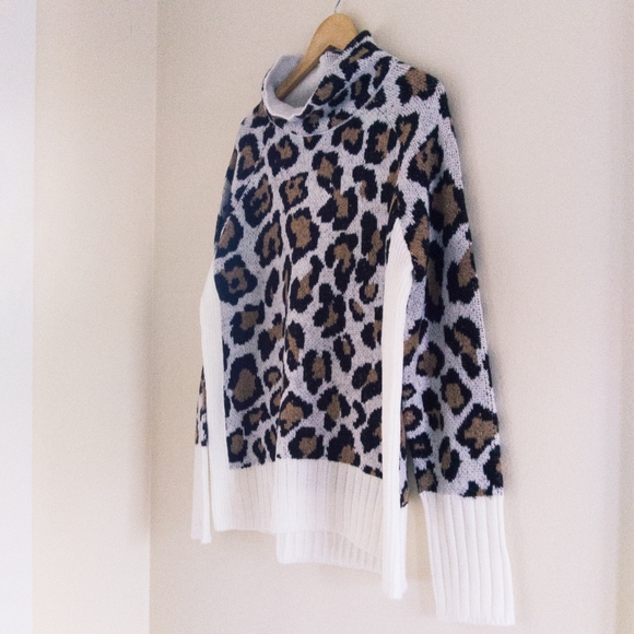ALISON ANDREWS Leopard  Illusion Sweater Women's L Ribbed Panel Mock Neck NWT - Picture 3 of 14